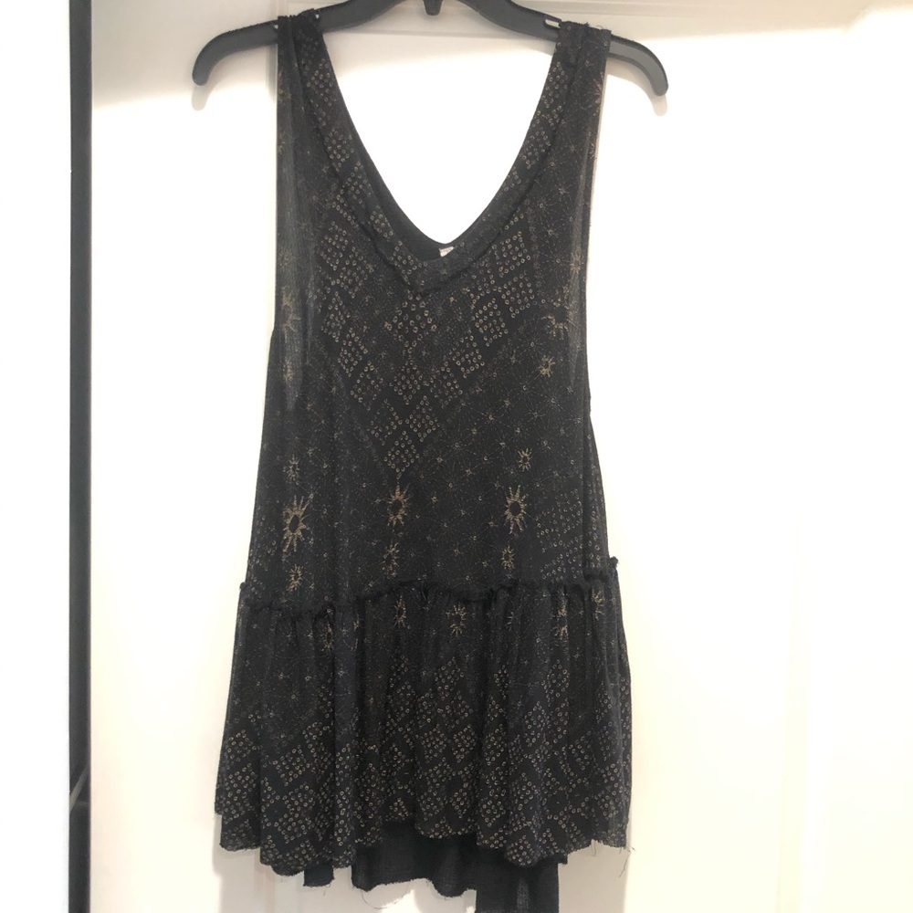 Free People Black & Gold Printed Tunic - XS